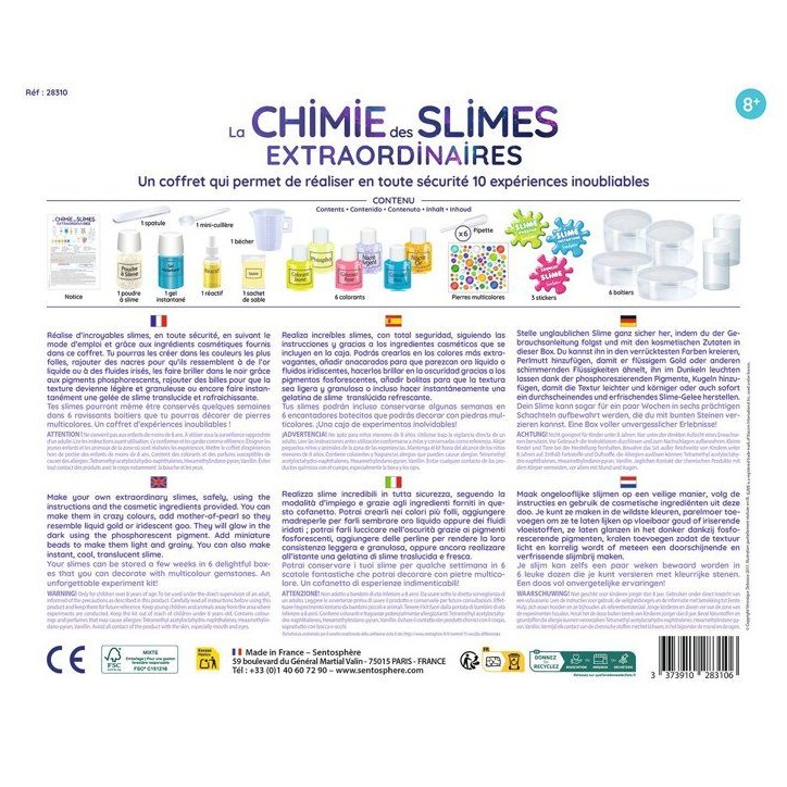 Kit Scientifique - SENTOSPHERE - La chimie du Slime extraodinaires - Slim de toutes les couleurs - Origine Naturelle - Des 8 ans Kit Scientifique - SENTOSPHERE - La chimie du Slime extraodinaires - Slim de toutes les couleurs - Origine Naturelle - Des 8 ans