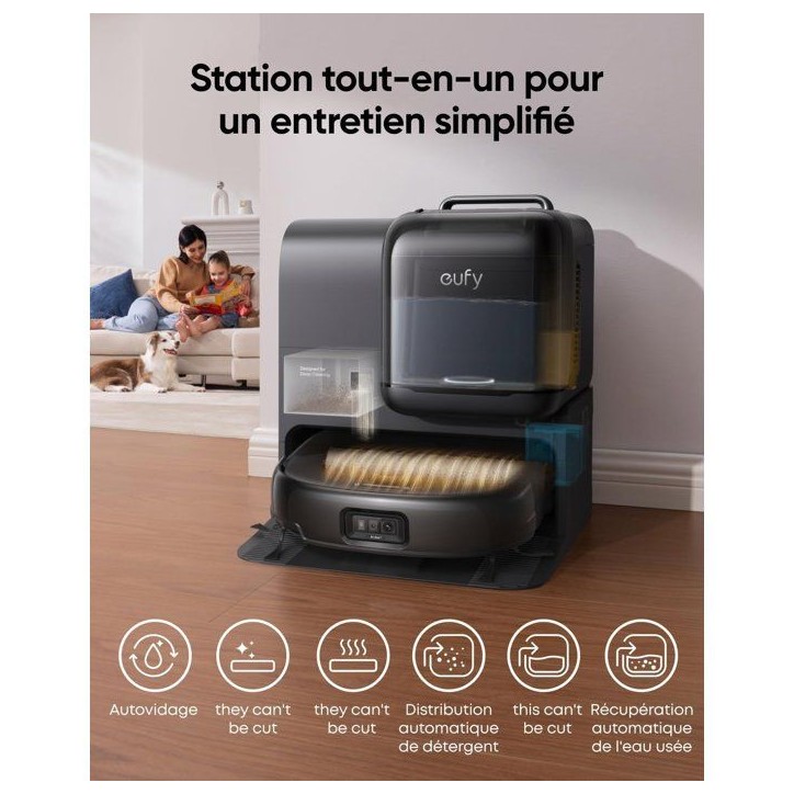 Robot aspirateur laveur - EUFY Omni E28 - 20 000 Pa - Noir