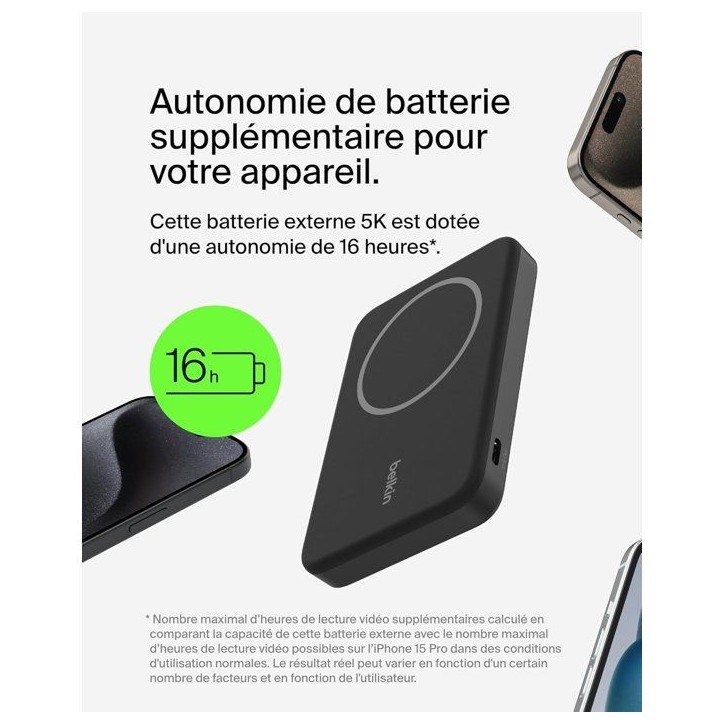 Batterie externe - BELKIN - 5 000 mAh - MagSafe - 15 W - Noir Batterie externe - BELKIN - 5 000 mAh - MagSafe - 15 W - Noir