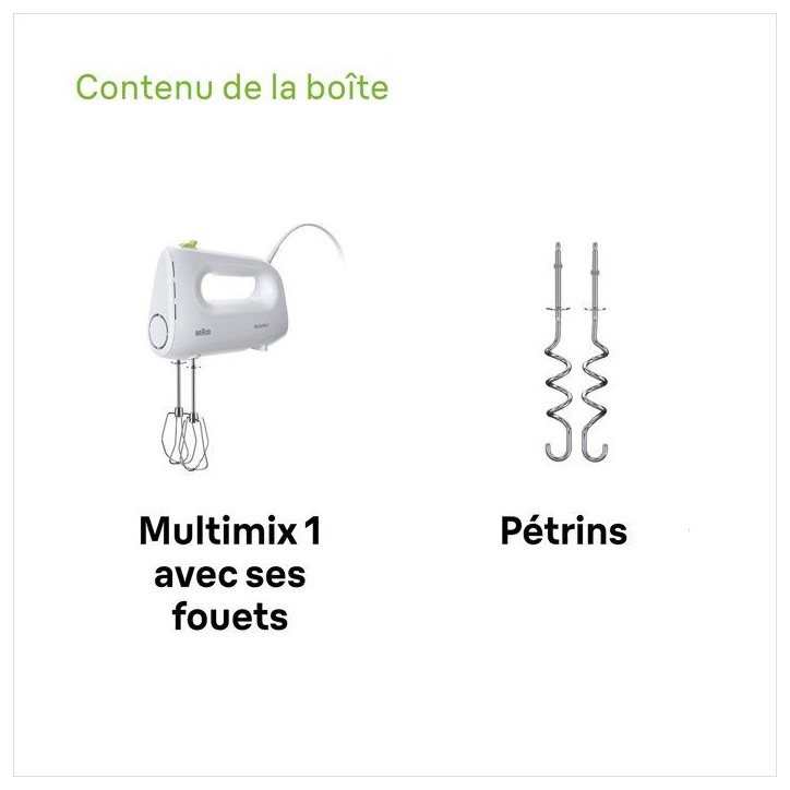 Batteur éléctrique - BRAUN - HM1100WH MultiMix 1 - 450 W - 4 vitesses + turbo - Blanc Batteur éléctrique - BRAUN - HM1100WH MultiMix 1 - 450 W - 4 vitesses + turbo - Blanc