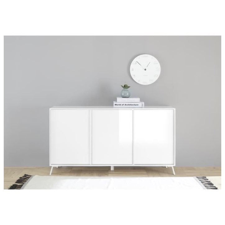 Buffet CITIZEN - Décor Blanc laqué brillant - 3 Portes - L 156 x P 40 x H 84 cm Buffet CITIZEN - Décor Blanc laqué brillant - 3 Portes - L 156 x P 40 x H 84 cm
