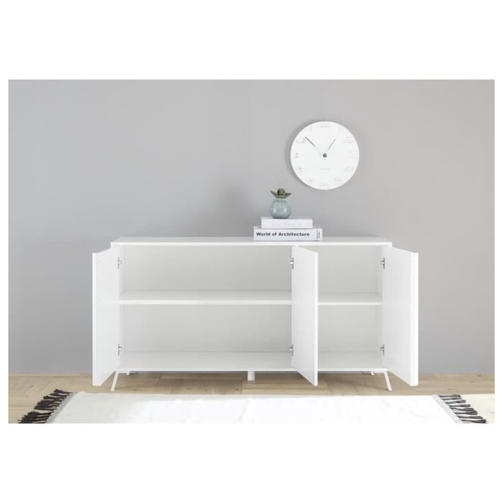 Buffet CITIZEN - Décor Blanc laqué brillant - 3 Portes - L 156 x P 40 x H 84 cm Buffet CITIZEN - Décor Blanc laqué brillant - 3 Portes - L 156 x P 40 x H 84 cm