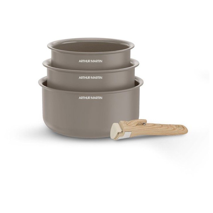 Set de 3 casseroles - Tous feux dont induction - ARTHUR MARTIN - AM1122 - Céramique - Ø 16-18-20 cm + poignée amovible - Taup Set de 3 casseroles - Tous feux dont induction - ARTHUR MARTIN - AM1122 - Céramique - Ø 16-18-20 cm + poignée amovible - Taup