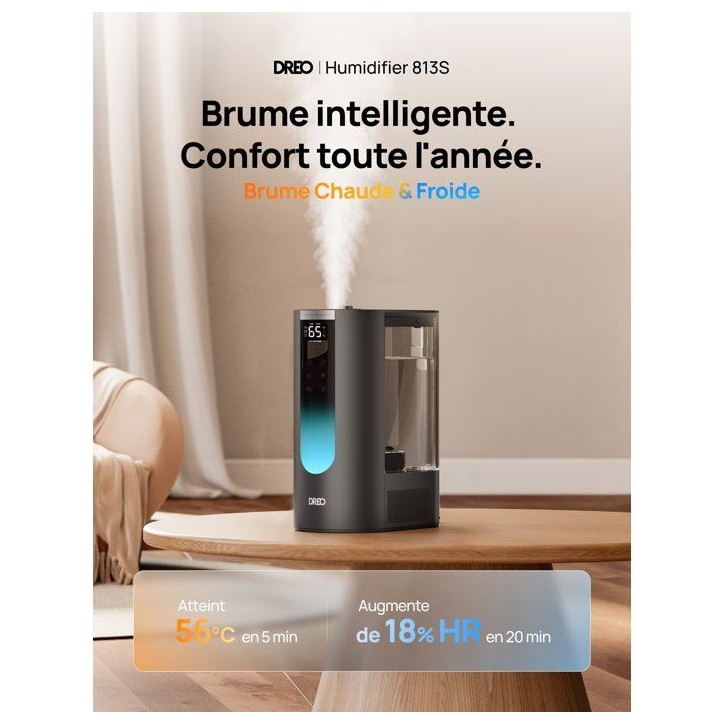 Humidificateur - DREO - 813S - Ultrasonique - Diffusion continue - Réservoir XL Humidificateur - DREO - 813S - Ultrasonique - Diffusion continue - Réservoir XL