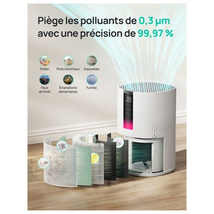 Ionisateur - DREO - Macro AP605S - Renouvellement de l'air jusqu'a 73 m²/h - Ultra-silencieux - Minuterie - Verouillage enfant Ionisateur - DREO - Macro AP605S - Renouvellement de l'air jusqu'a 73 m²/h - Ultra-silencieux - Minuterie - Verouillage enfant