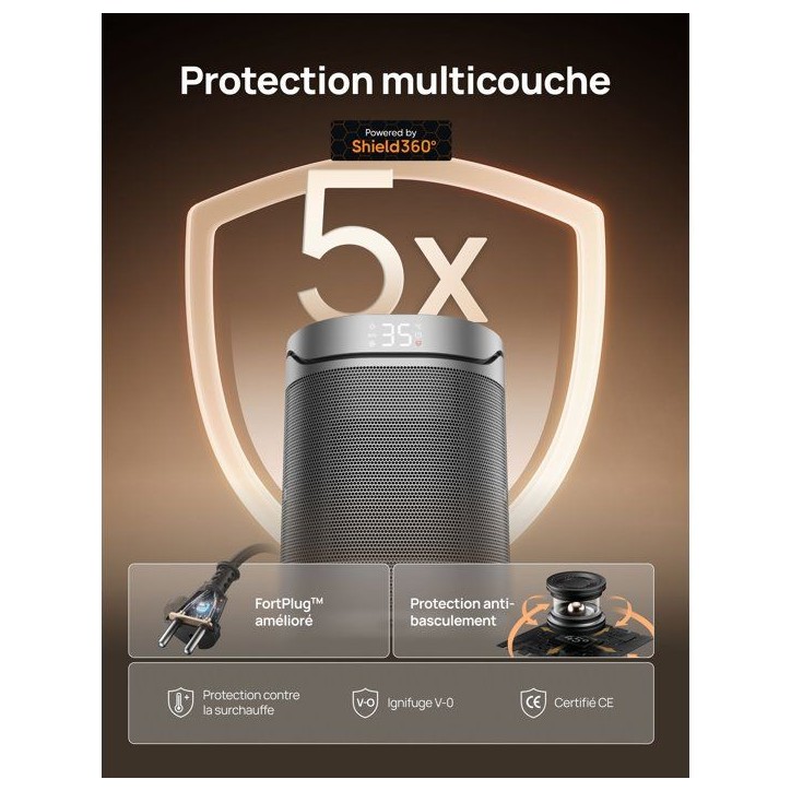 Chauffage d'appoint - Hyper-céramique - 1500 W - Dreo - Heater 318 - Colonne - Noir Chauffage d'appoint - Hyper-céramique - 1500 W - Dreo - Heater 318 - Colonne - Noir
