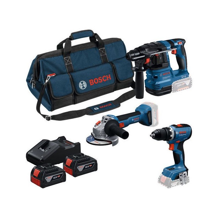 Pack 3 outils 18V - BOSCH - 0615A50094 - 2x4Ah - Sans fil 18V - Travail sans poussiere Pack 3 outils 18V - BOSCH - 0615A50094 - 2x4Ah - Sans fil 18V - Travail sans poussiere