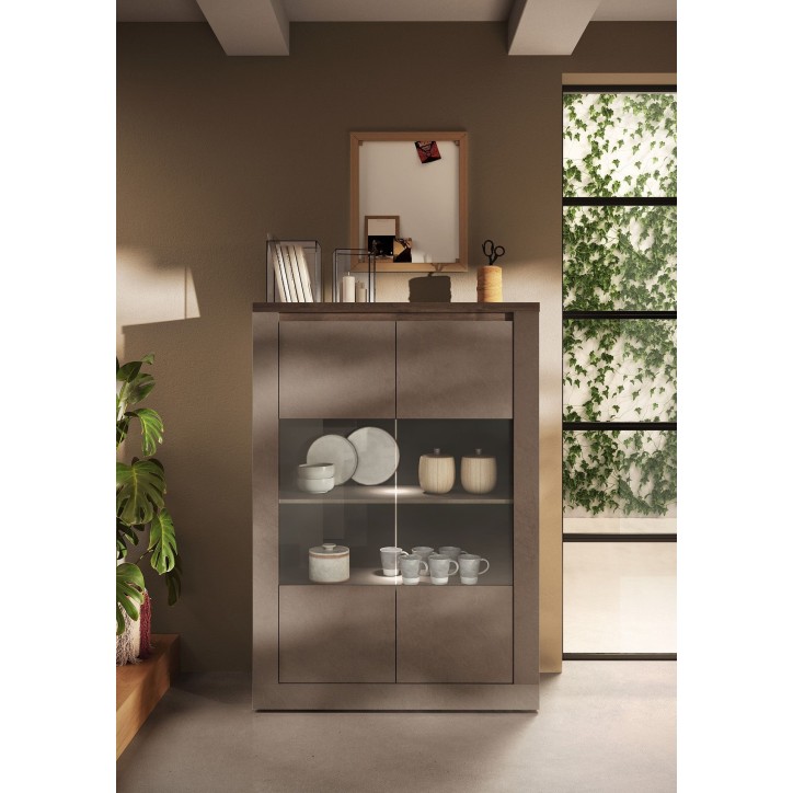 Vitrine - IMOLA - Bronze & Plateau Chene Mercure - 2 Portes - 114 x 43 x 160 cm Vitrine - IMOLA - Bronze & Plateau Chene Mercure - 2 Portes - 114 x 43 x 160 cm