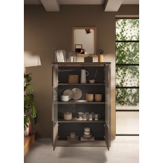Vitrine - IMOLA - Bronze & Plateau Chene Mercure - 2 Portes - 114 x 43 x 160 cm