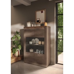 Vitrine - IMOLA - Bronze & Plateau Chene Mercure - 2 Portes - 114 x 43