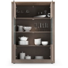 Vitrine - IMOLA - Bronze & Plateau Chene Mercure - 2 Portes - 114 x 43