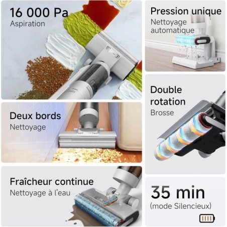 DREAME G10 Pro - Aspirateur Balai Laveur - 16000Pa - Nettoyage Automatique a Double Rotation - Grand Affichage LED