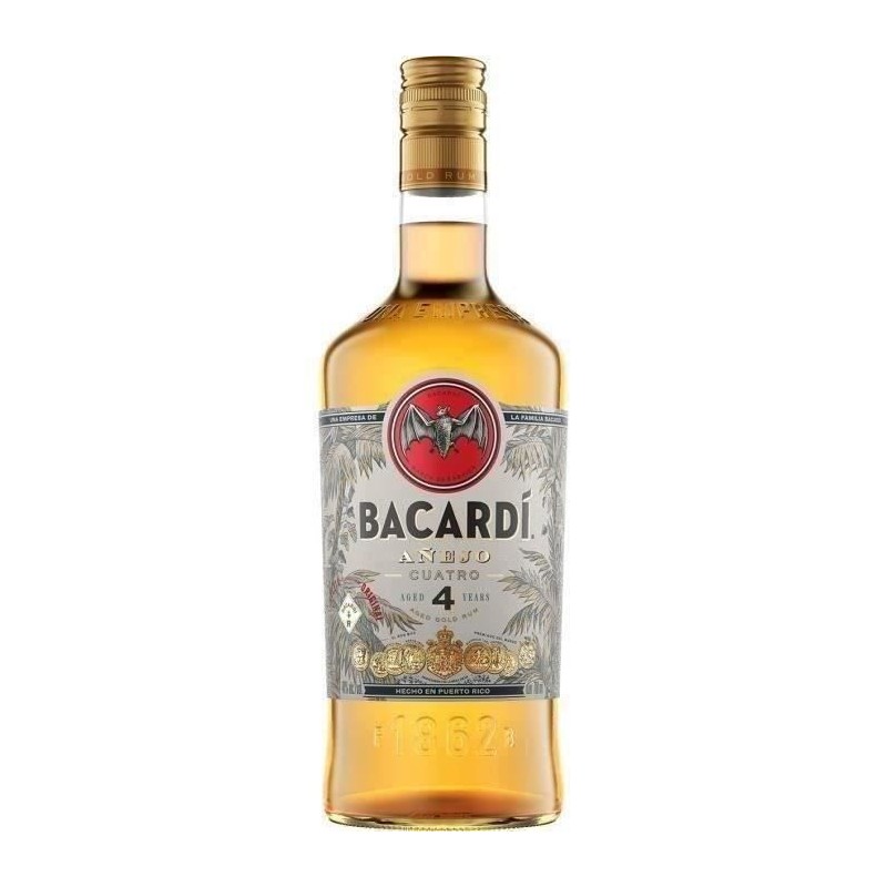 Rhum Bacardi Anejo Cuatro - Rhum vieux - Puerto Rico - 40%vol - 70cl Rhum Bacardi Anejo Cuatro - Rhum vieux - Puerto Rico - 40%vol - 70cl