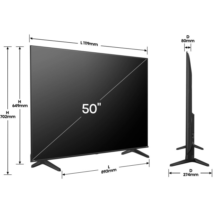Hisense 50A6Q - TV LED 50 (126 cm) - 4K UHD 3840x2160 - HDR10+ - TV connecté - 3xHDMI 2.1 - WiFi Hisense 50A6Q - TV LED 50 (126 cm) - 4K UHD 3840x2160 - HDR10+ - TV connecté - 3xHDMI 2.1 - WiFi