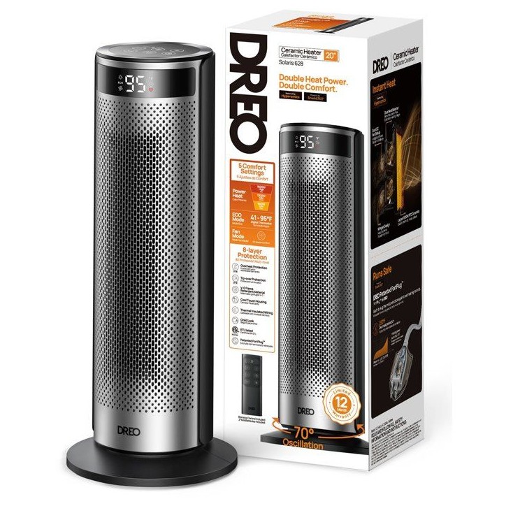 Chauffage d'appoint - Hyperamic - 1500 W - Dreo - Solaris 628 - Colonne - Noir Chauffage d'appoint - Hyperamic - 1500 W - Dreo - Solaris 628 - Colonne - Noir