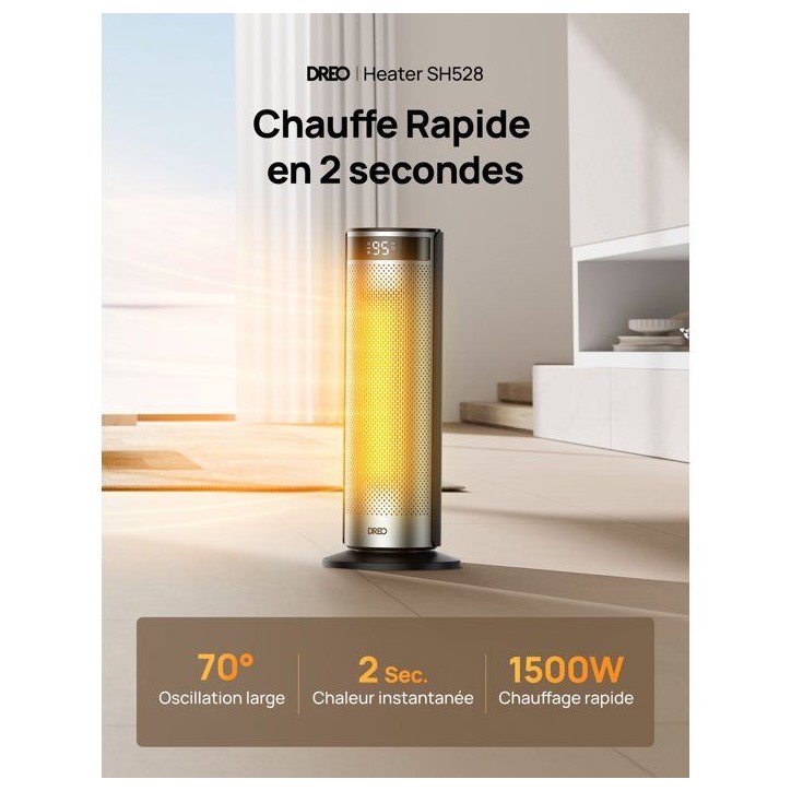 Chauffage d'appoint - Hyperamic - 1500 W - Dreo - Solaris 628 - Colonne - Noir Chauffage d'appoint - Hyperamic - 1500 W - Dreo - Solaris 628 - Colonne - Noir