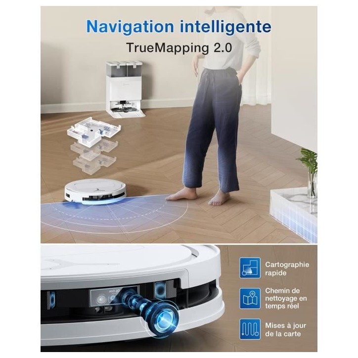 ECOVACS T50 OMNI White Gen2 - Aspirateur Robot avec Station - 21000Pa - Brosse latérale et serpilliere Extensibles - ZeroTangle ECOVACS T50 OMNI White Gen2 - Aspirateur Robot avec Station - 21000Pa - Brosse latérale et serpilliere Extensibles - ZeroTangle
