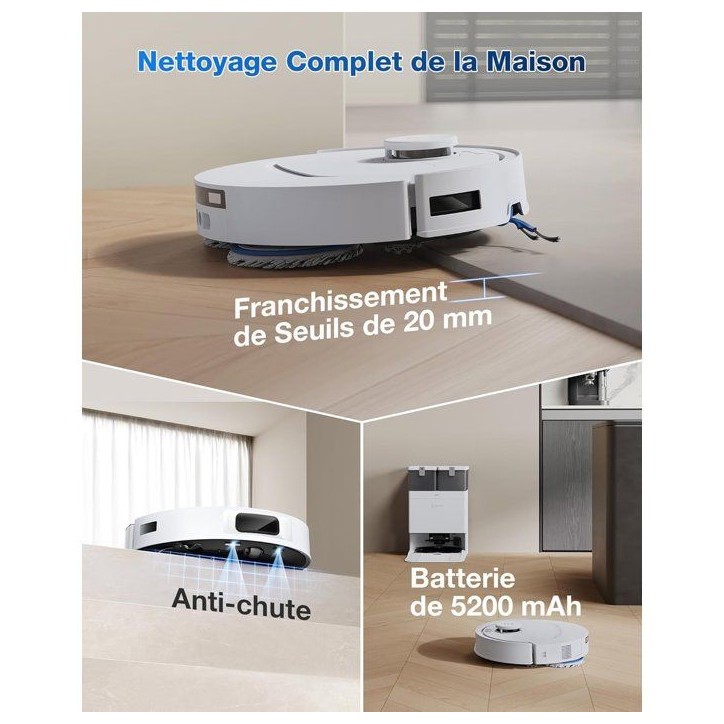 ECOVACS T30C Omni GEN2 - Aspirateur Robot Laveur avec Station - 25000Pa - Lavage a l'eau Chaude 75? - Serpilliere OZMO Turbo 2.0 ECOVACS T30C Omni GEN2 - Aspirateur Robot Laveur avec Station - 25000Pa - Lavage a l'eau Chaude 75? - Serpilliere OZMO Turbo 2.0