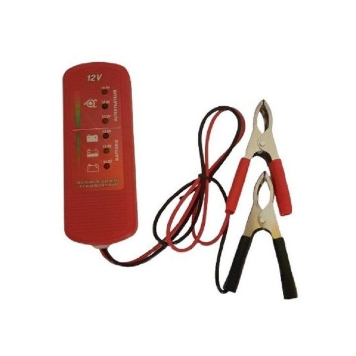 Testeur de batterie et d'alternateur - HTC EQUIPEMENT - 12V - 6 led indicateurs - Pince batterie - Câble de 60 cm