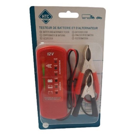 Testeur de batterie et d'alternateur - HTC EQUIPEMENT - 12V - 6 led indicateurs - Pince batterie - Câble de 60 cm