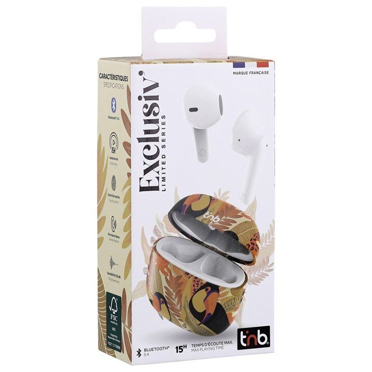 Ecouteurs sans fil - T'nb - Exclusiv' - TOUCAN - Boîtier de charge inclus - Bluetooth - Autonomie 12h - Jaune/orange Ecouteurs sans fil - T'nb - Exclusiv' - TOUCAN - Boîtier de charge inclus - Bluetooth - Autonomie 12h - Jaune/orange