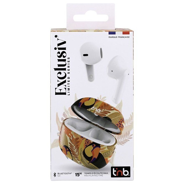 Ecouteurs sans fil - T'nb - Exclusiv' - TOUCAN - Boîtier de charge inclus - Bluetooth - Autonomie 12h - Jaune/orange Ecouteurs sans fil - T'nb - Exclusiv' - TOUCAN - Boîtier de charge inclus - Bluetooth - Autonomie 12h - Jaune/orange