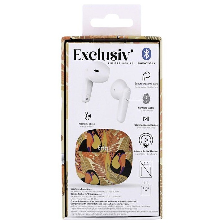 Ecouteurs sans fil - T'nb - Exclusiv' - TOUCAN - Boîtier de charge inclus - Bluetooth - Autonomie 12h - Jaune/orange Ecouteurs sans fil - T'nb - Exclusiv' - TOUCAN - Boîtier de charge inclus - Bluetooth - Autonomie 12h - Jaune/orange