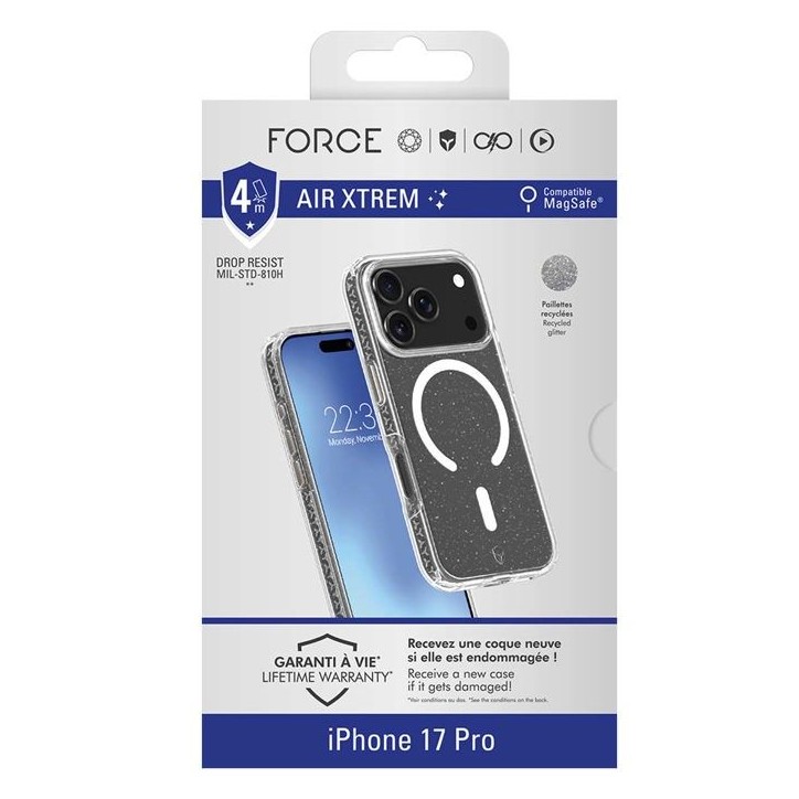 Coque FC Air Xtrem MagSafe - IPhone17 Pro - Recyclé - Paillettes Coque FC Air Xtrem MagSafe - IPhone17 Pro - Recyclé - Paillettes
