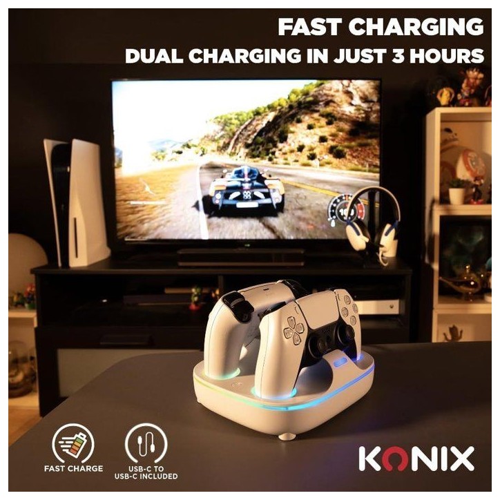 Station de rechargement pour 2 manettes DualSense - PS5 - Konix - Charge rapide - Connecteurs magnétiques - Blanc Station de rechargement pour 2 manettes DualSense - PS5 - Konix - Charge rapide - Connecteurs magnétiques - Blanc