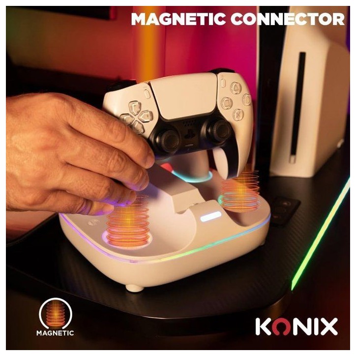 Station de rechargement pour 2 manettes DualSense - PS5 - Konix - Charge rapide - Connecteurs magnétiques - Blanc Station de rechargement pour 2 manettes DualSense - PS5 - Konix - Charge rapide - Connecteurs magnétiques - Blanc