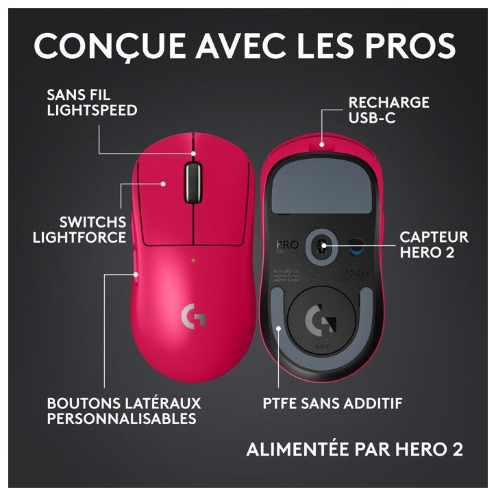 Souris - Sans fil - Logitech G - PRO X Superlight 2c - Rose Souris - Sans fil - Logitech G - PRO X Superlight 2c - Rose