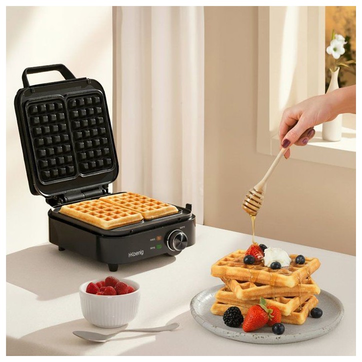 Gaufrier compact - HKoeNIG - GFX420 - 1200 W - Température réglable - Noir Gaufrier compact - HKoeNIG - GFX420 - 1200 W - Température réglable - Noir