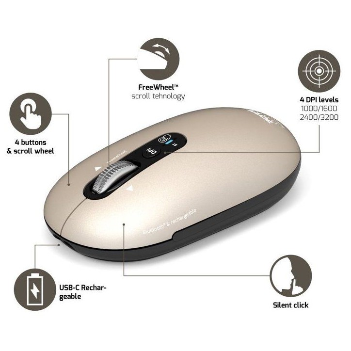 Souris sans fil - PORT Designs - 910500 PURE - Bluetooth - Rechargeable - Beige clair