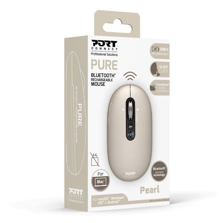 Souris sans fil - PORT Designs - 910500 PURE - Bluetooth - Rechargeable - Beige clair