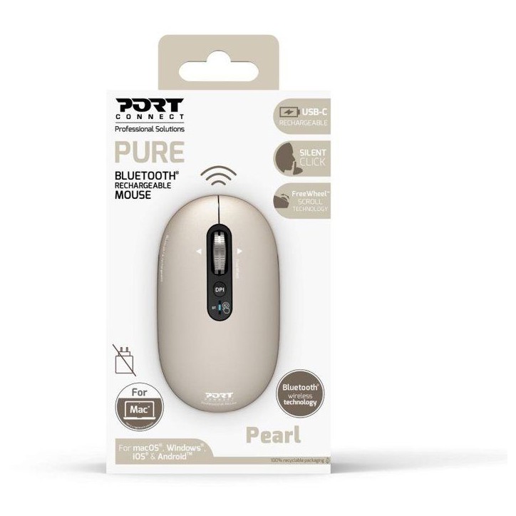 Souris sans fil - PORT Designs - 910500 PURE - Bluetooth - Rechargeable - Beige clair