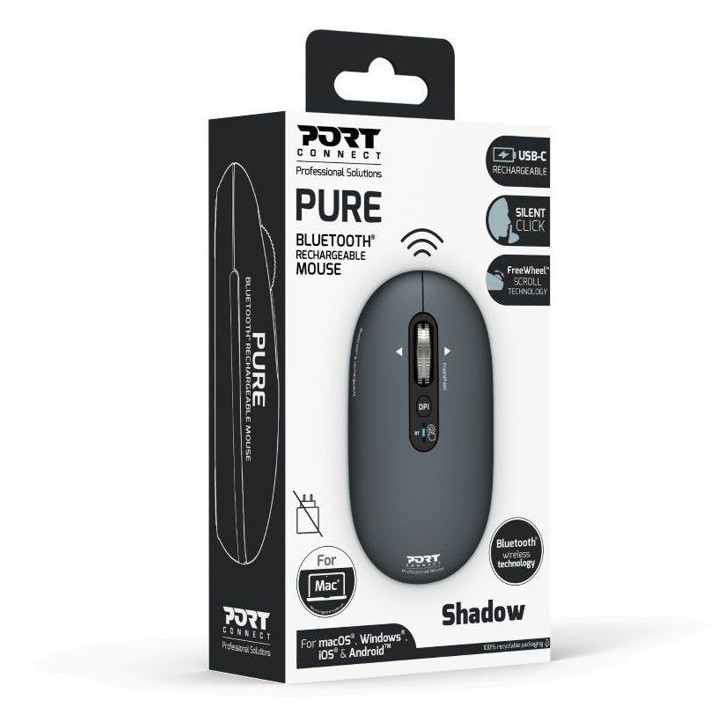 Souris sans fil - PORT Designs - 910501 PURE - Bluetooth - Rechargeable - Gris anthracite Souris sans fil - PORT Designs - 910501 PURE - Bluetooth - Rechargeable - Gris anthracite