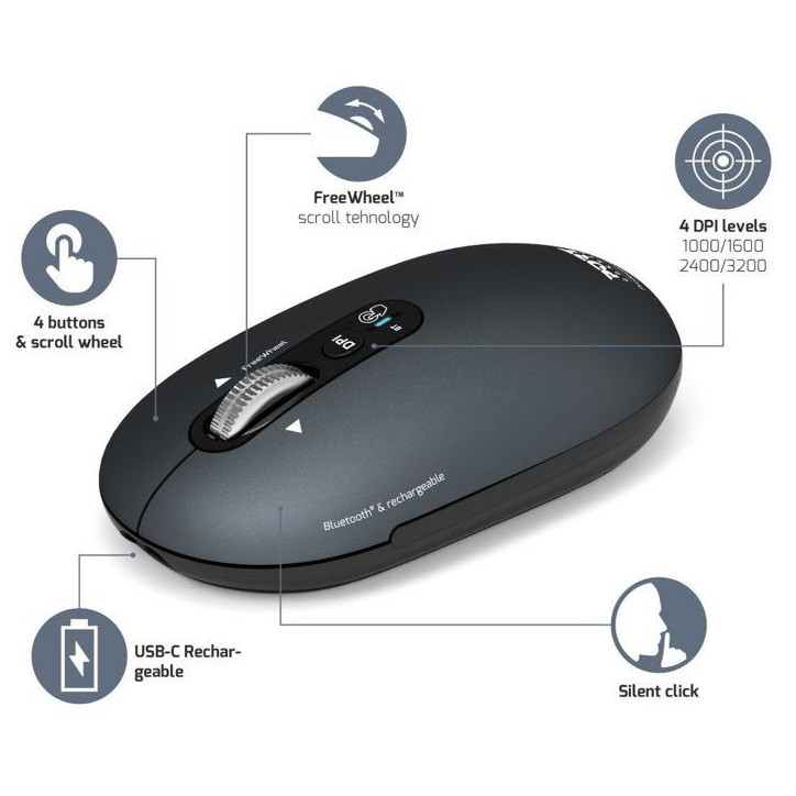 Souris sans fil - PORT Designs - 910501 PURE - Bluetooth - Rechargeable - Gris anthracite Souris sans fil - PORT Designs - 910501 PURE - Bluetooth - Rechargeable - Gris anthracite