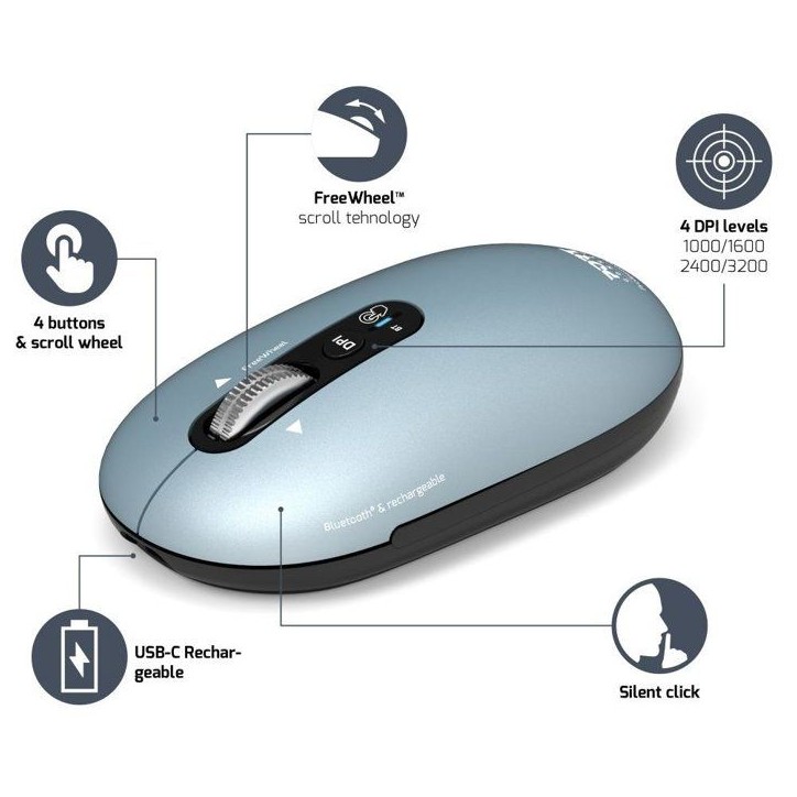 Souris sans fil - PORT Designs - 910500 PURE - Bluetooth - Rechargeable - Bleu sombre Souris sans fil - PORT Designs - 910500 PURE - Bluetooth - Rechargeable - Bleu sombre