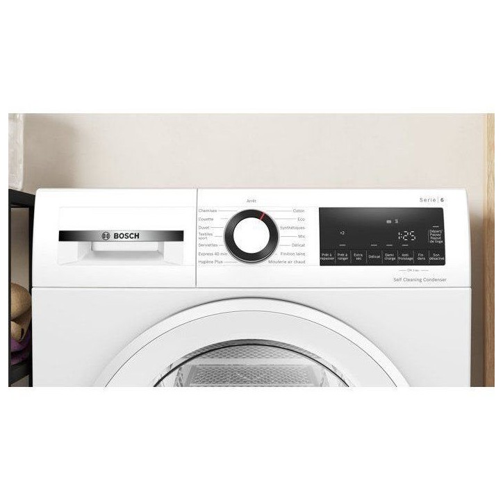 Seche-linge pompe a chaleur BOSCH Série 6 WQG13500FR - 9 kg - Induction - L60 cm - Classe D - Blanc Seche-linge pompe a chaleur BOSCH Série 6 WQG13500FR - 9 kg - Induction - L60 cm - Classe D - Blanc