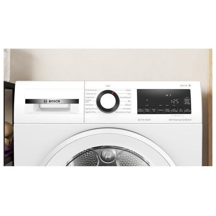 Seche-linge pompe a chaleur BOSCH Série 6 WQG24502FR - 8 kg - Induction - L60 cm - Classe C - Blanc Seche-linge pompe a chaleur BOSCH Série 6 WQG24502FR - 8 kg - Induction - L60 cm - Classe C - Blanc