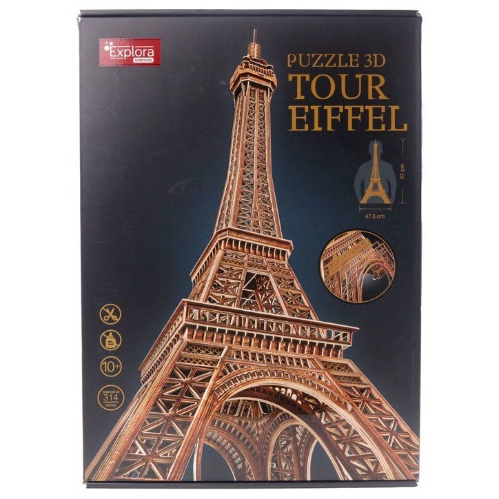 Puzzle 3D - Tour Eiffel - EXPLORA - 540041 - 314 pieces - Niveau 10 - Maquette - Des 10 ans Puzzle 3D - Tour Eiffel - EXPLORA - 540041 - 314 pieces - Niveau 10 - Maquette - Des 10 ans