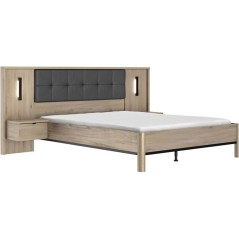 Lit adulte avec chevets lambris - MAXIMIN - 160 x 200 cm - Chene Krön