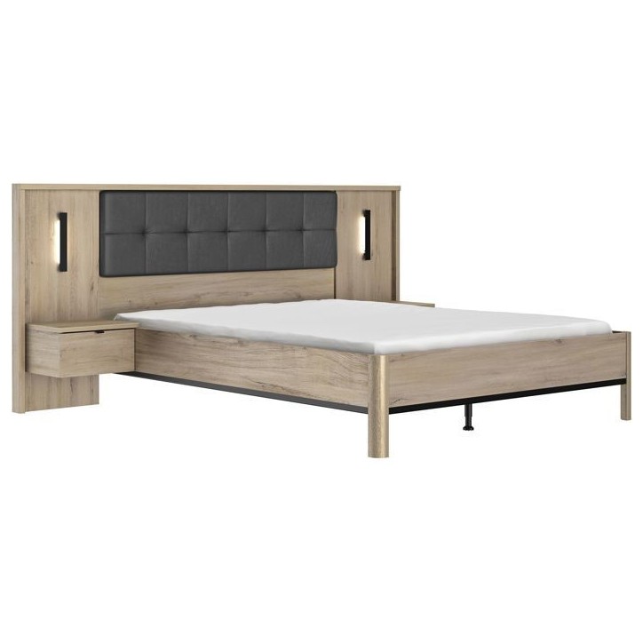 Lit adulte avec chevets lambris - MAXIMIN - 160 x 200 cm - Chene Krönberg clair - GAMI Lit adulte avec chevets lambris - MAXIMIN - 160 x 200 cm - Chene Krönberg clair - GAMI