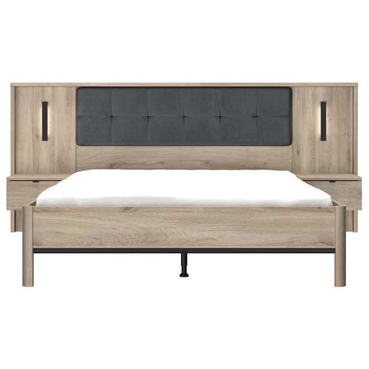 Lit adulte avec chevets lambris - MAXIMIN - 160 x 200 cm - Chene Krönberg clair - GAMI Lit adulte avec chevets lambris - MAXIMIN - 160 x 200 cm - Chene Krönberg clair - GAMI