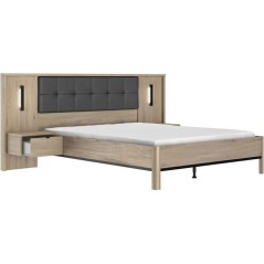 Lit adulte avec chevets lambris - MAXIMIN - 160 x 200 cm - Chene Krön