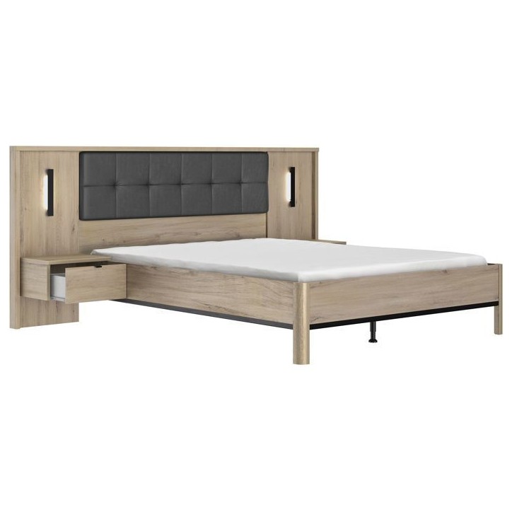 Lit adulte avec chevets lambris - MAXIMIN - 160 x 200 cm - Chene Krönberg clair - GAMI Lit adulte avec chevets lambris - MAXIMIN - 160 x 200 cm - Chene Krönberg clair - GAMI