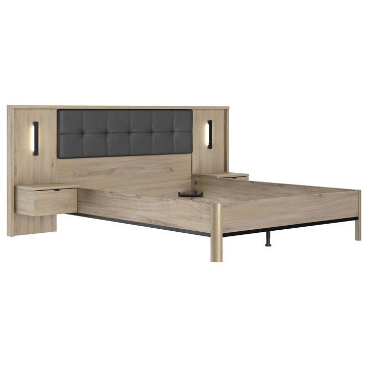 Lit adulte avec chevets lambris - MAXIMIN - 160 x 200 cm - Chene Krönberg clair - GAMI Lit adulte avec chevets lambris - MAXIMIN - 160 x 200 cm - Chene Krönberg clair - GAMI