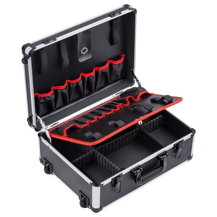 Trolley a outils vide - MEISTER - Alu - 46 x 35 x 19 cm - Compartiments 15 + 6 - Poignée extensible + 2 roulettes Trolley a outils vide - MEISTER - Alu - 46 x 35 x 19 cm - Compartiments 15 + 6 - Poignée extensible + 2 roulettes