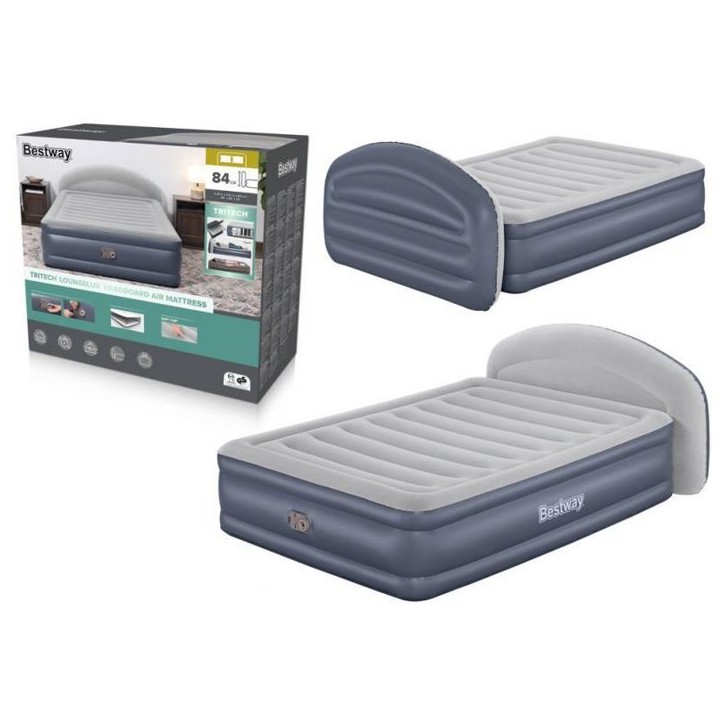 Matelas gonflable - BESTWAY - 671BD Queen - Pompe électrique intégrée - Tete de lit LoungeLux - Tritech durable