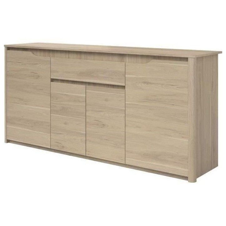 Buffet bas - Panneaux de particules - Décor chene dakota - 4 portes + 1 tiroir - Betty - L 185 x P 46 x H 85,5 cm